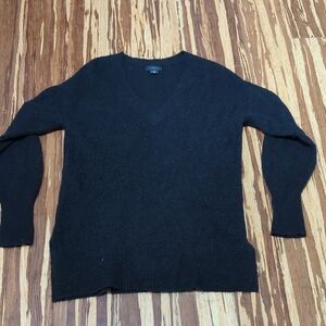 Halogen Soft Black V-neck Long Ribbed Sweater